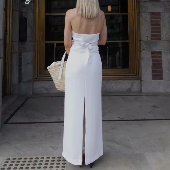 Sexy Elegant White V Neck Two Piece Sleeveless Dress - Picture 3 of 7